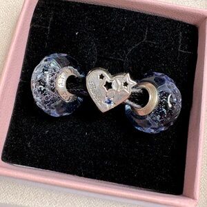 ✨ Pandora 3-Charm Blue Bundle – Sterling Silver ✨